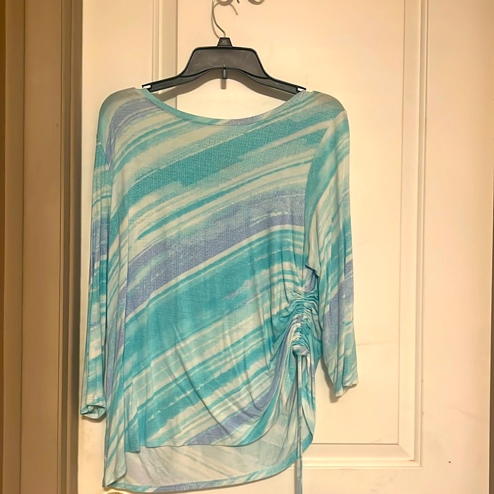 Ruby Rd Multicolor Side Cinch Striped Long Sleeve Blouse Women's Size XL - Picture 2 of 4